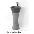 Lautus Black Limestone stone pedestal sink with free stone drainage